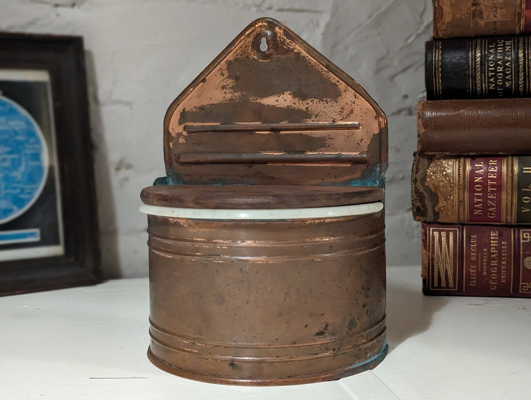 Vintage Copper Wall Mounted Salt Box