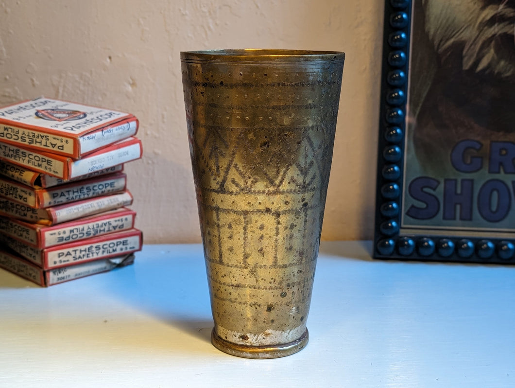 Indian Early 20th.C Etched Brass Lassi Cup