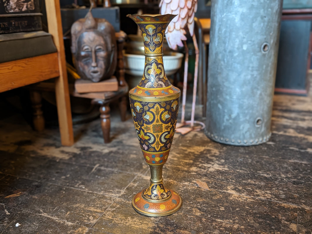 Vintage Indian Brass Enameled Urn Vase
