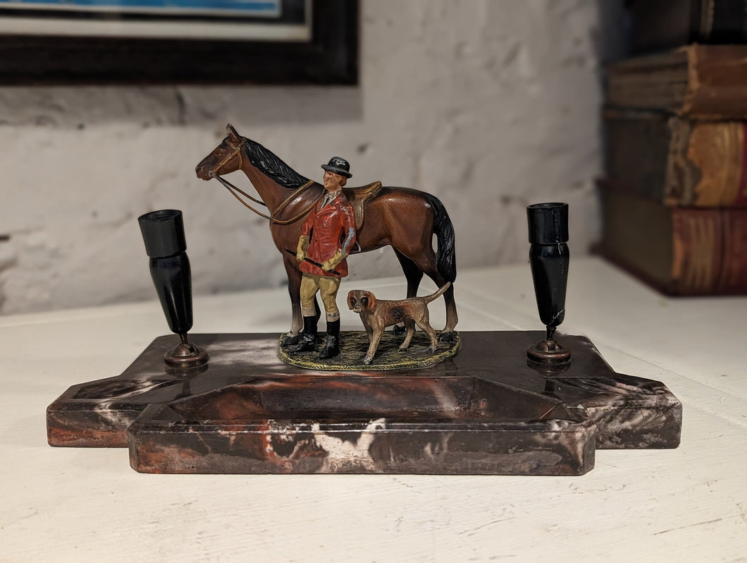 Early 20th.C Horse and Hound Pen Holder on Marble Base