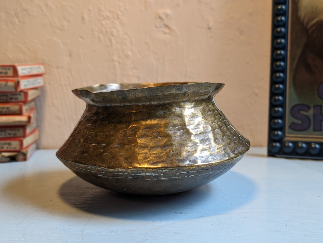 Antique Indian Hammered Brass Handi Bowl - Biryani Pot